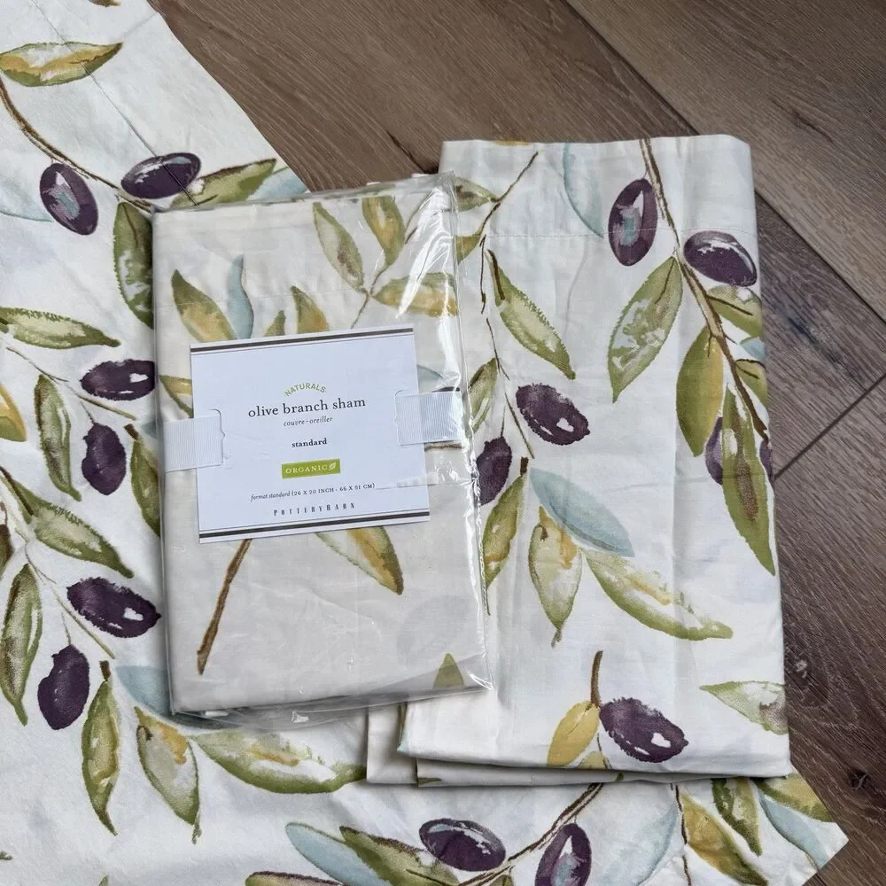 Pottery Barn Olive Branch Duvet Cover King Shams Mediterranean 5 Piece Rare